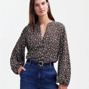 NWT Madewell V-Neck Long-Sleeve Top Dark Carob